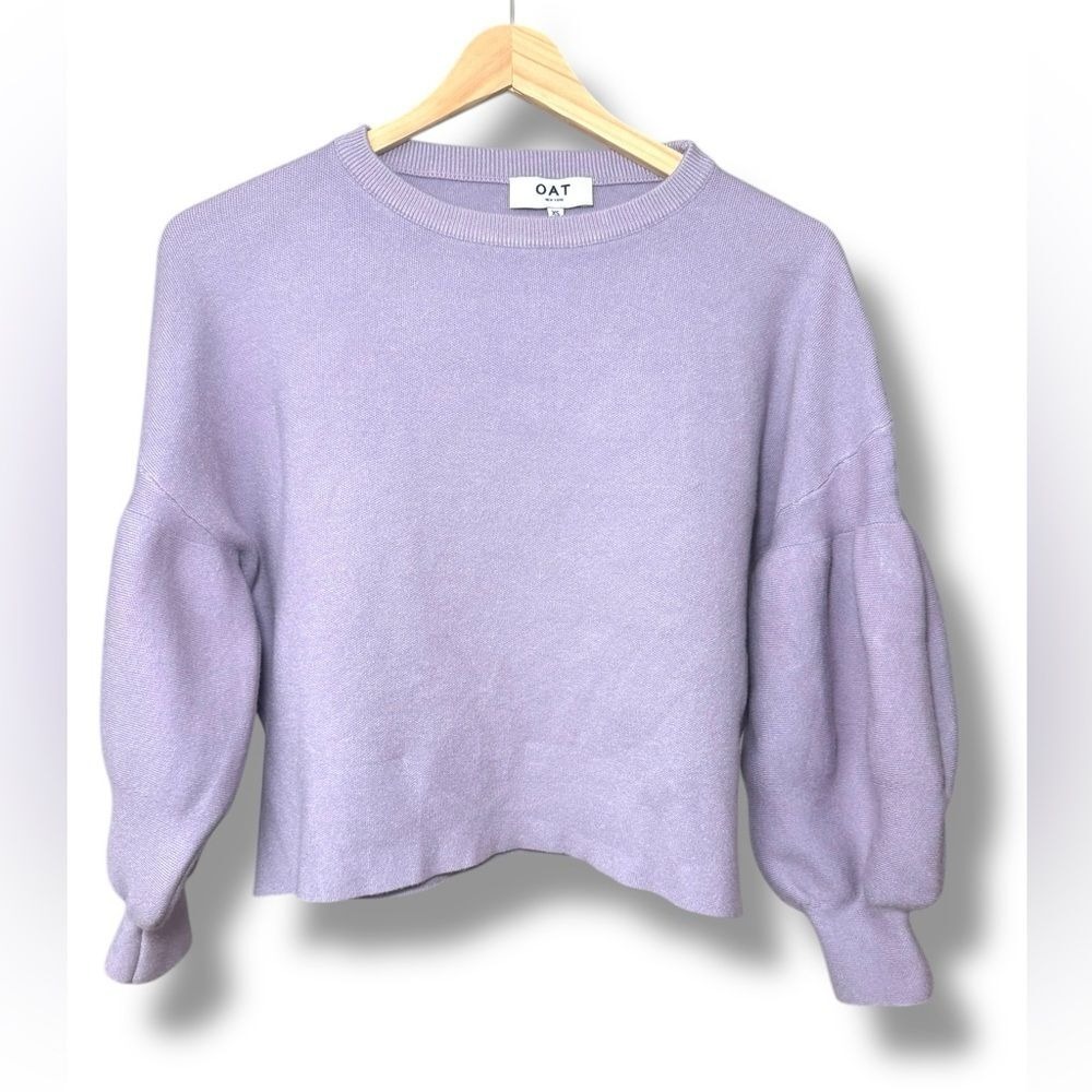 Oat New York Lavender Puff Sleeve Cropped Sweater Size XS